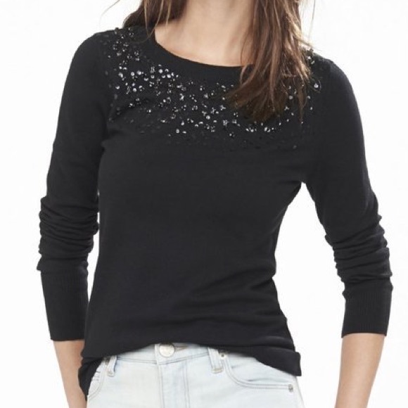 Express Sweaters - Express Sequin and Stone Embellished Sweater